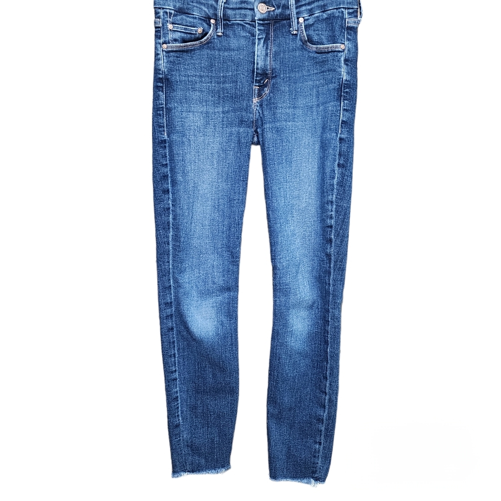 Mother Jeans Looker Denim Fray Hem Stretch Blue Skinny Leg Size 27